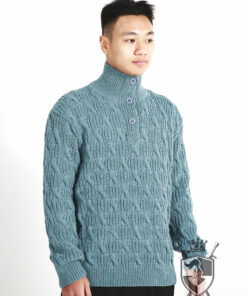 Hand-knitted men's V-neck sweater with button detailing