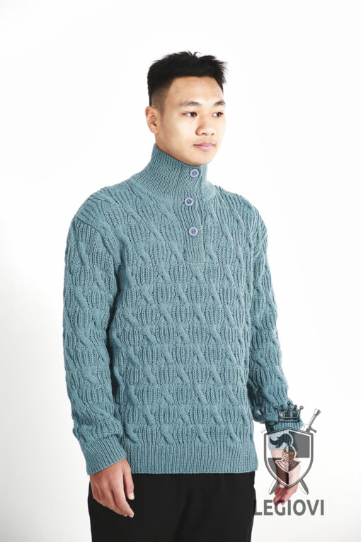 Hand-knitted men's V-neck sweater with button detailing