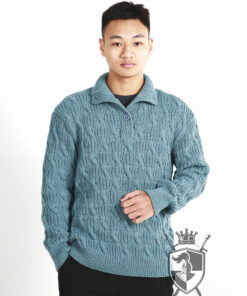 Hand-knitted men's V-neck sweater with button detailing