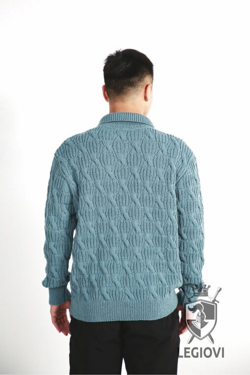 Hand-knitted men's V-neck sweater with button detailing