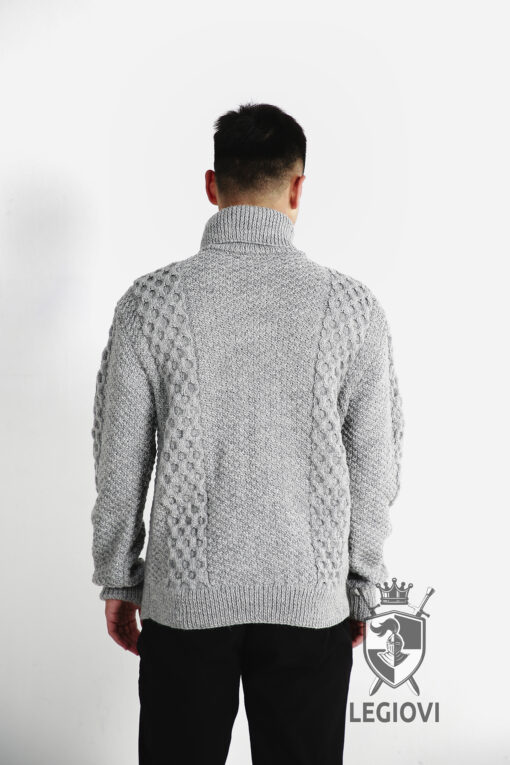 Turtleneck hand-knitted wool sweater with ball pattern