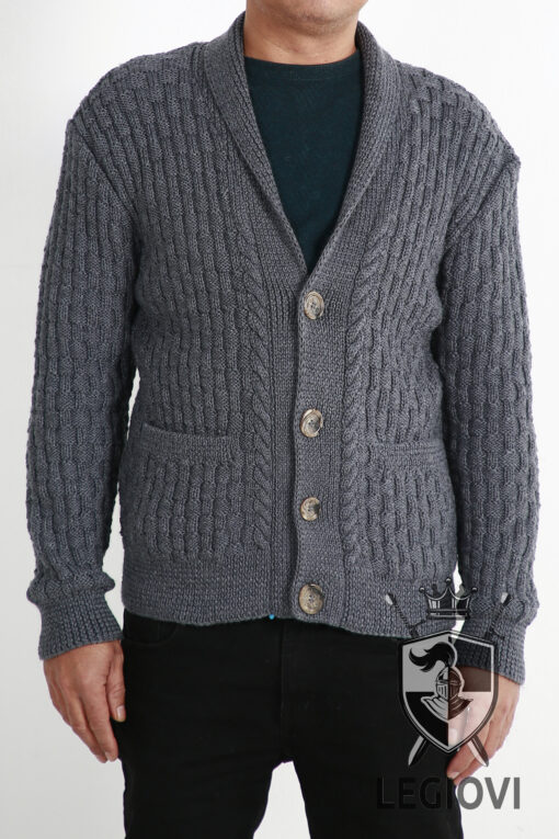 Hand-knitted basketweave patterned cardigan sweater