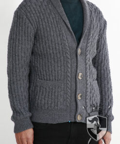 Hand-knitted basketweave patterned cardigan sweater