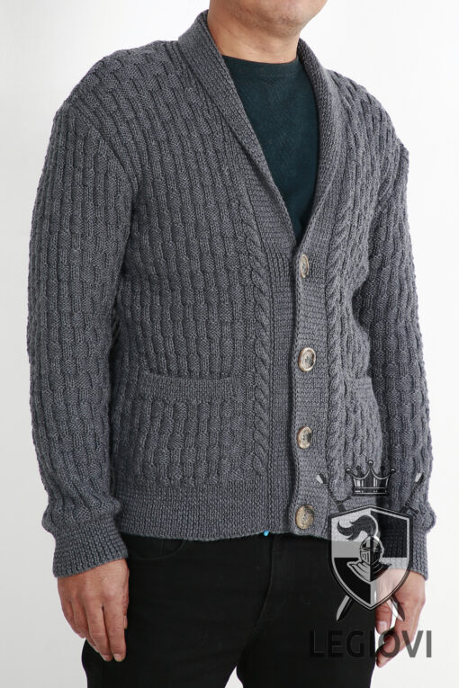 Hand-knitted basketweave patterned cardigan sweater