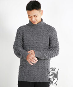 Hand-knitted wool sweater with interlocking circle pattern