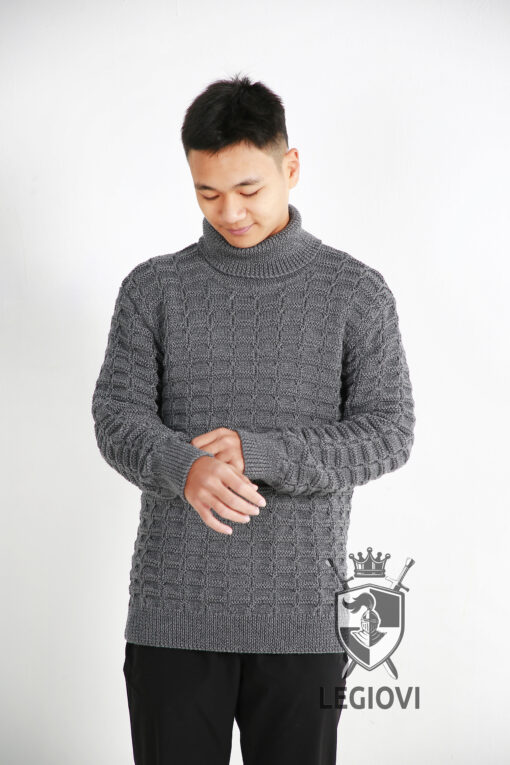 Hand-knitted wool sweater with interlocking circle pattern