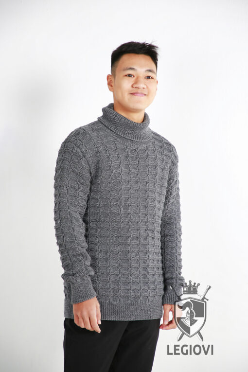 Hand-knitted wool sweater with interlocking circle pattern