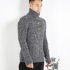 Hand-knitted half-button sweater with classic cable knit pattern