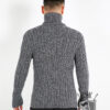 Hand-knitted half-button sweater with classic cable knit pattern