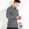 Hand-knitted half-button sweater with classic cable knit pattern