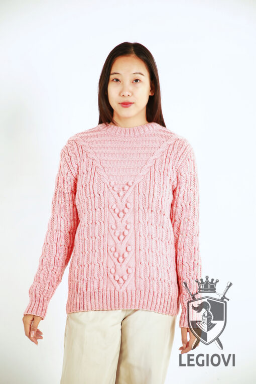 Hand-knitted wool sweater with multi-block pattern