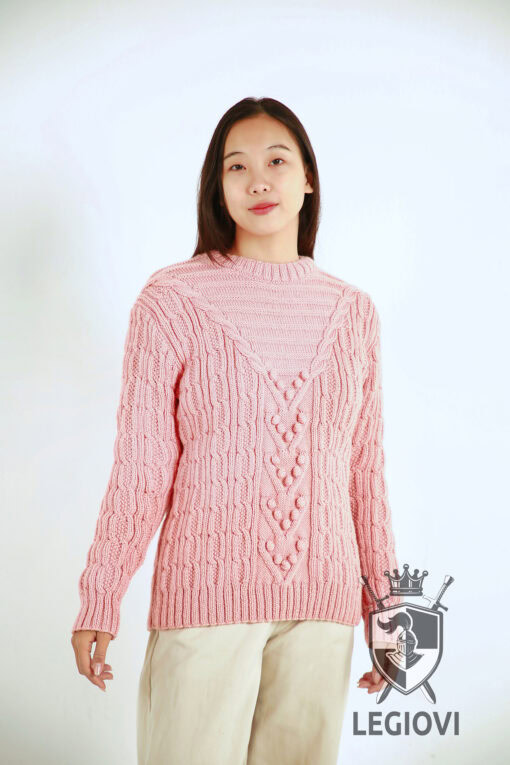 Hand-knitted wool sweater with multi-block pattern