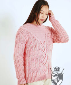 Hand-knitted wool sweater with multi-block pattern