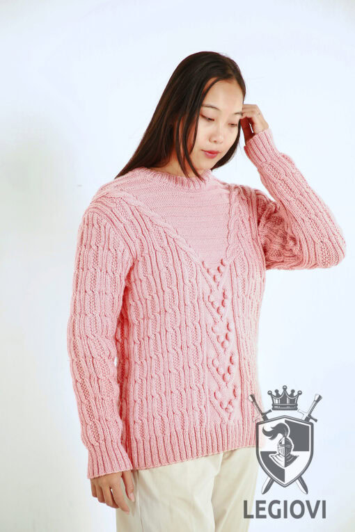 Hand-knitted wool sweater with multi-block pattern