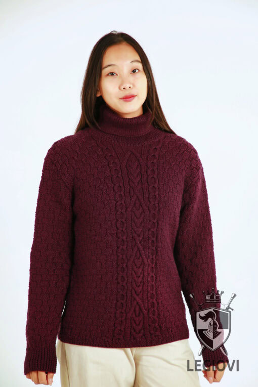 Hand-knitted wool sweater with classic pattern for women