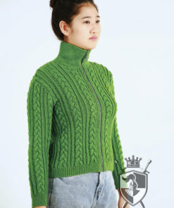 Hand-knitted wool cardigan with cable knit pattern