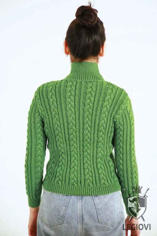 Hand-knitted wool cardigan with cable knit pattern